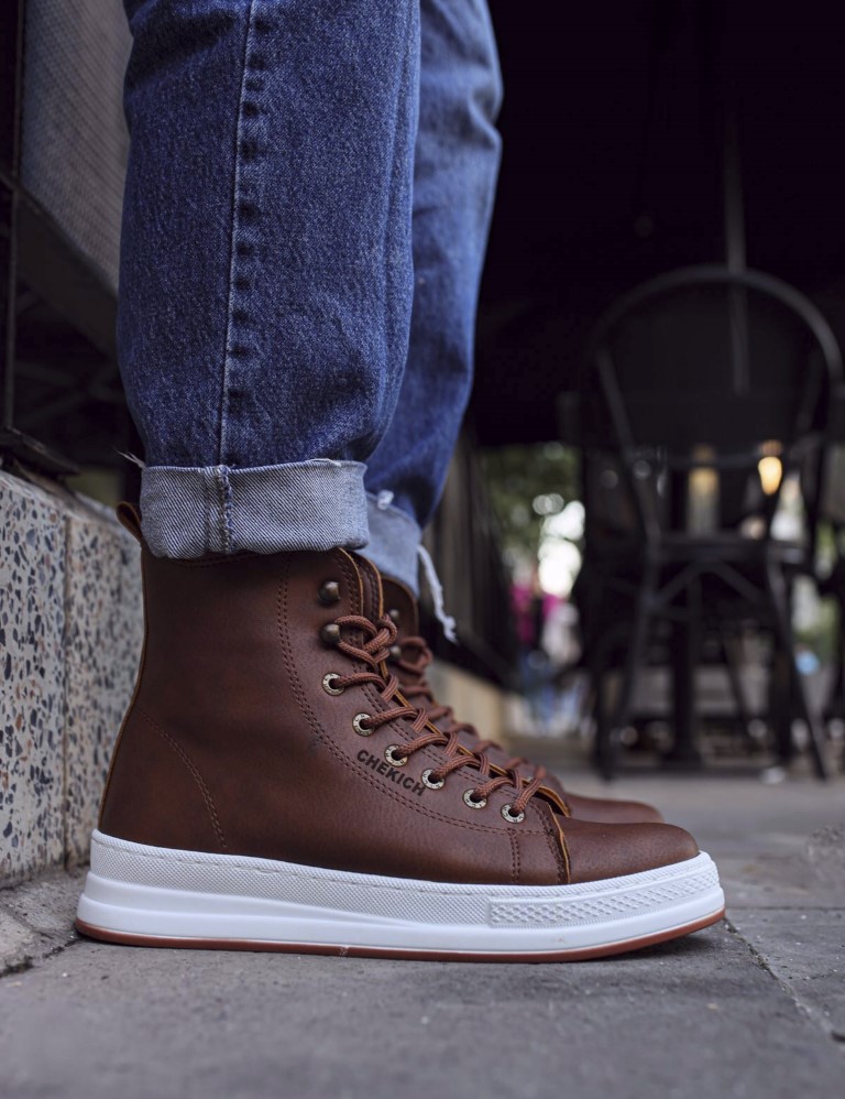 Ανδρικά κάμελ μποτάκια δερματίνη διχρωμία στην σόλα CH055C φωτογραφία